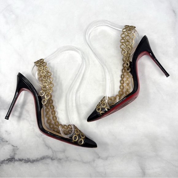 Christian Louboutin Malaika 100 Patent Leather Pointed Toe Slingback Heels Black - Picture 7 of 16